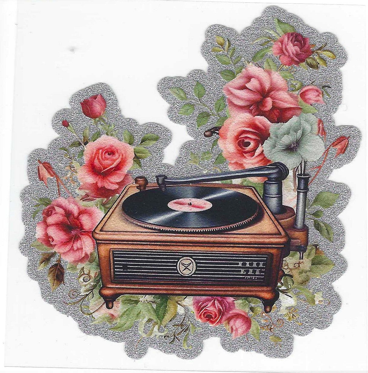 Record Player w/ Flowers Glitter Decal