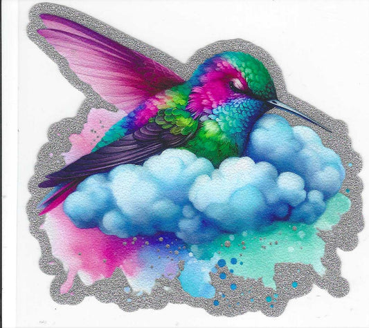 Hummingbird on Cloud Glitter Decal