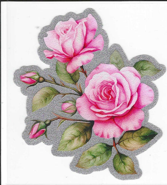 Double Pink Roses Glitter Decal