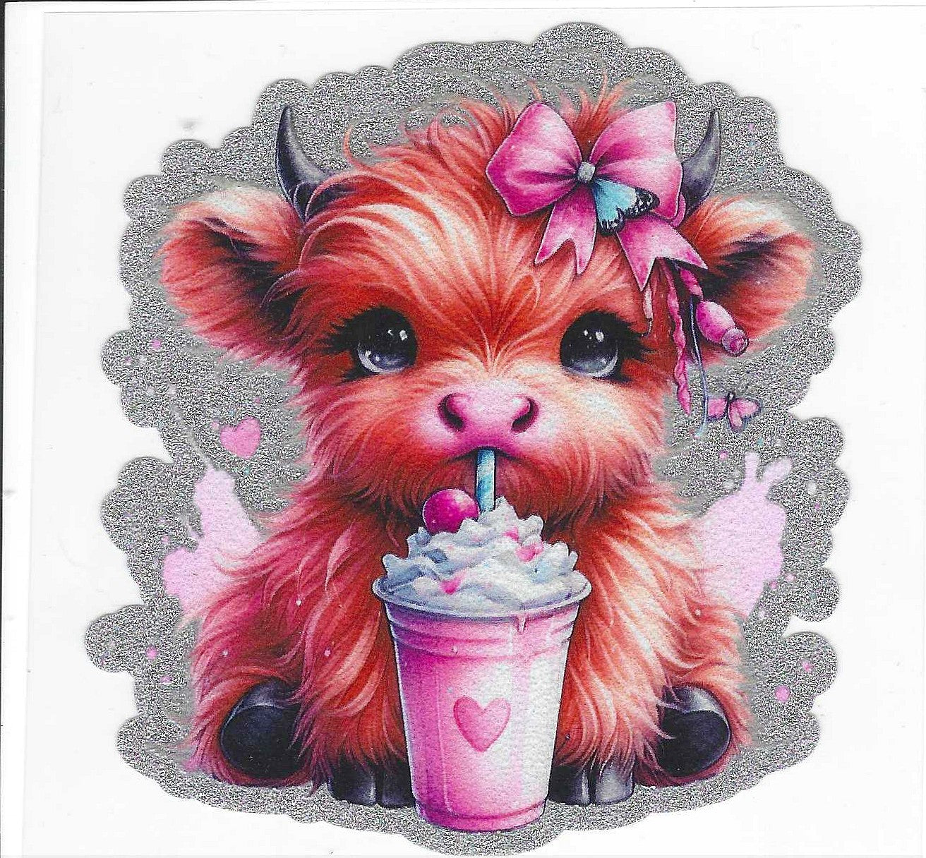 Pink Drink Cow Glitter Decal