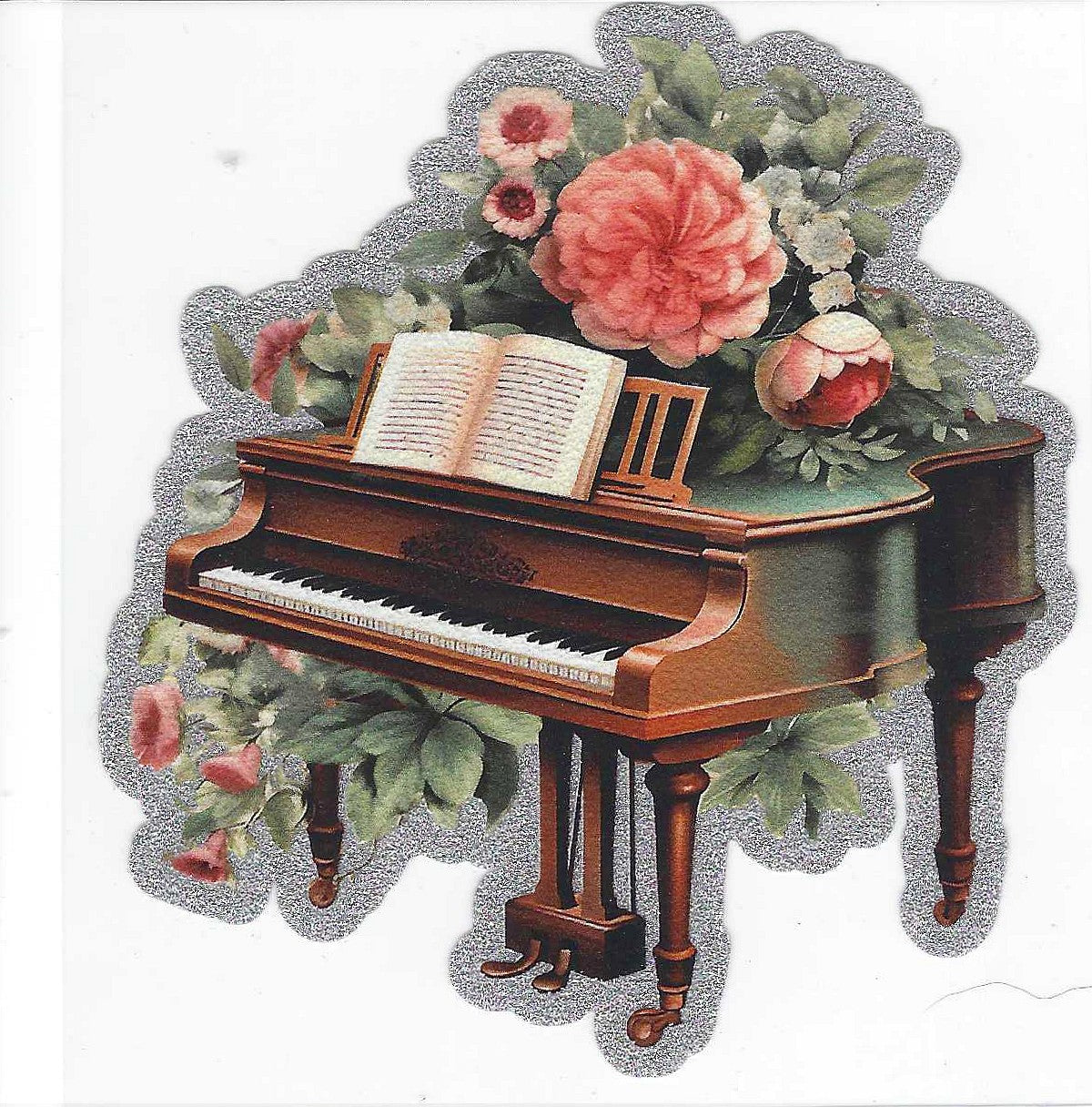 Piano & Roses Glitter Decal