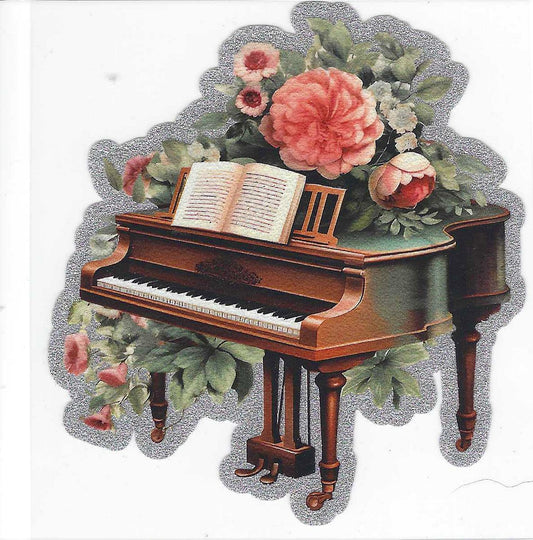 Piano & Roses Glitter Decal