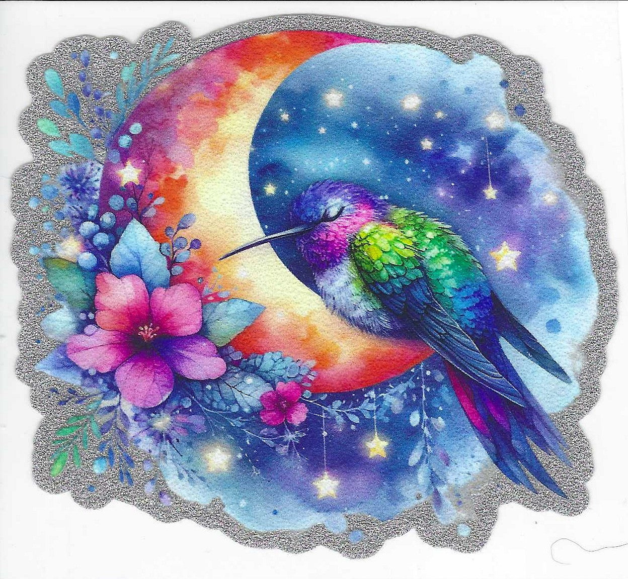 Moon & Hummingbird 2 Glitter Decal