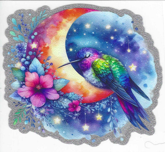 Moon & Hummingbird 2 Glitter Decal