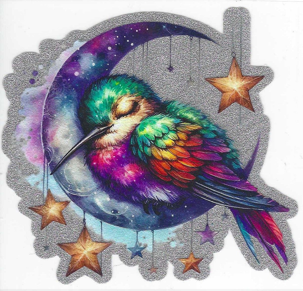 Moon & Hummingbird 1 Glitter Decal
