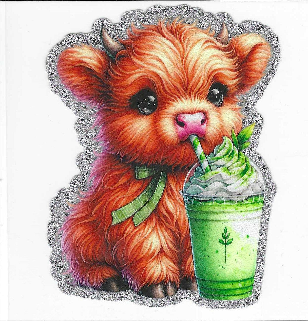 Green Drink Cow Glitter Decal