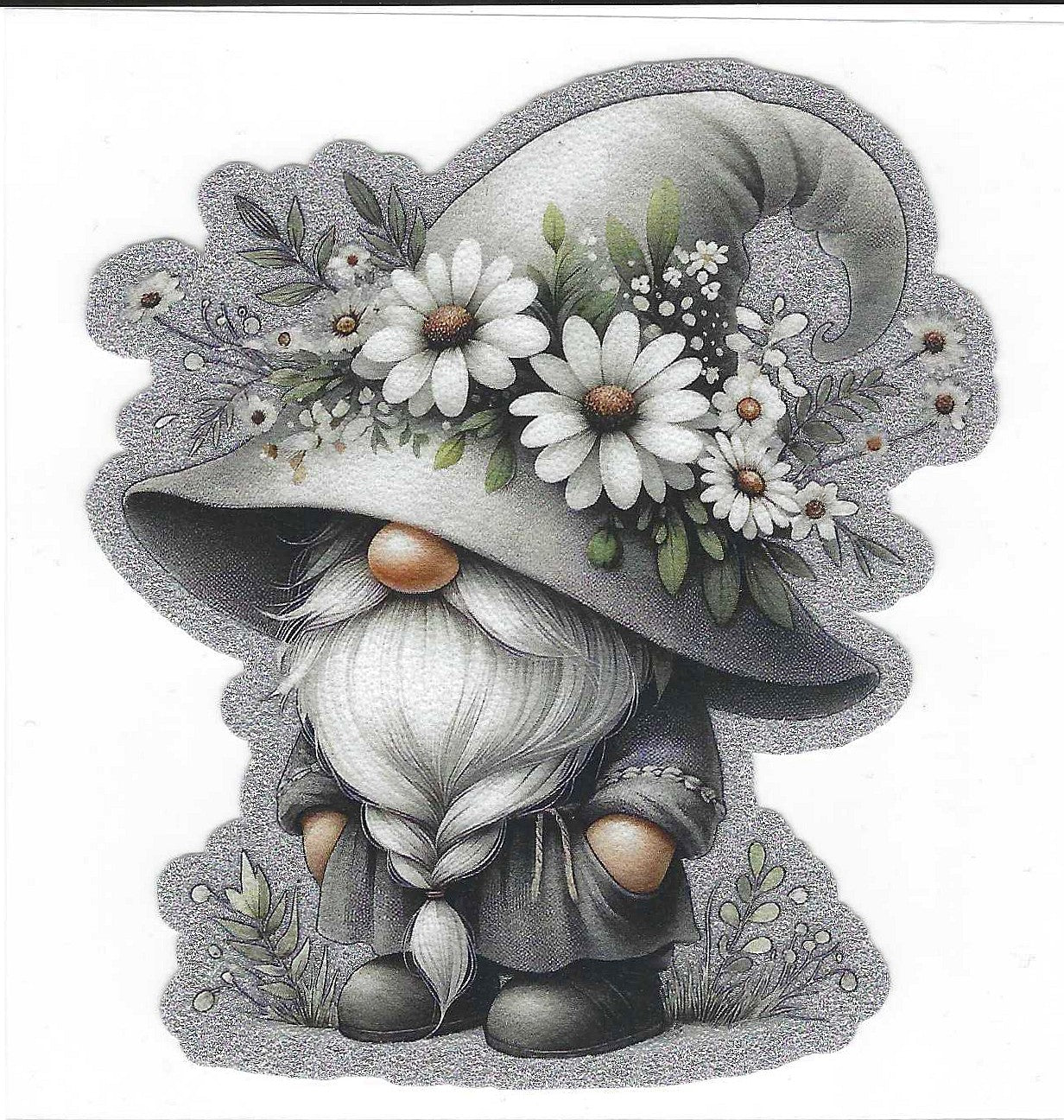 Gray Flower Gnome Glitter Decal
