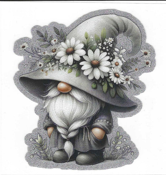 Gray Flower Gnome Glitter Decal