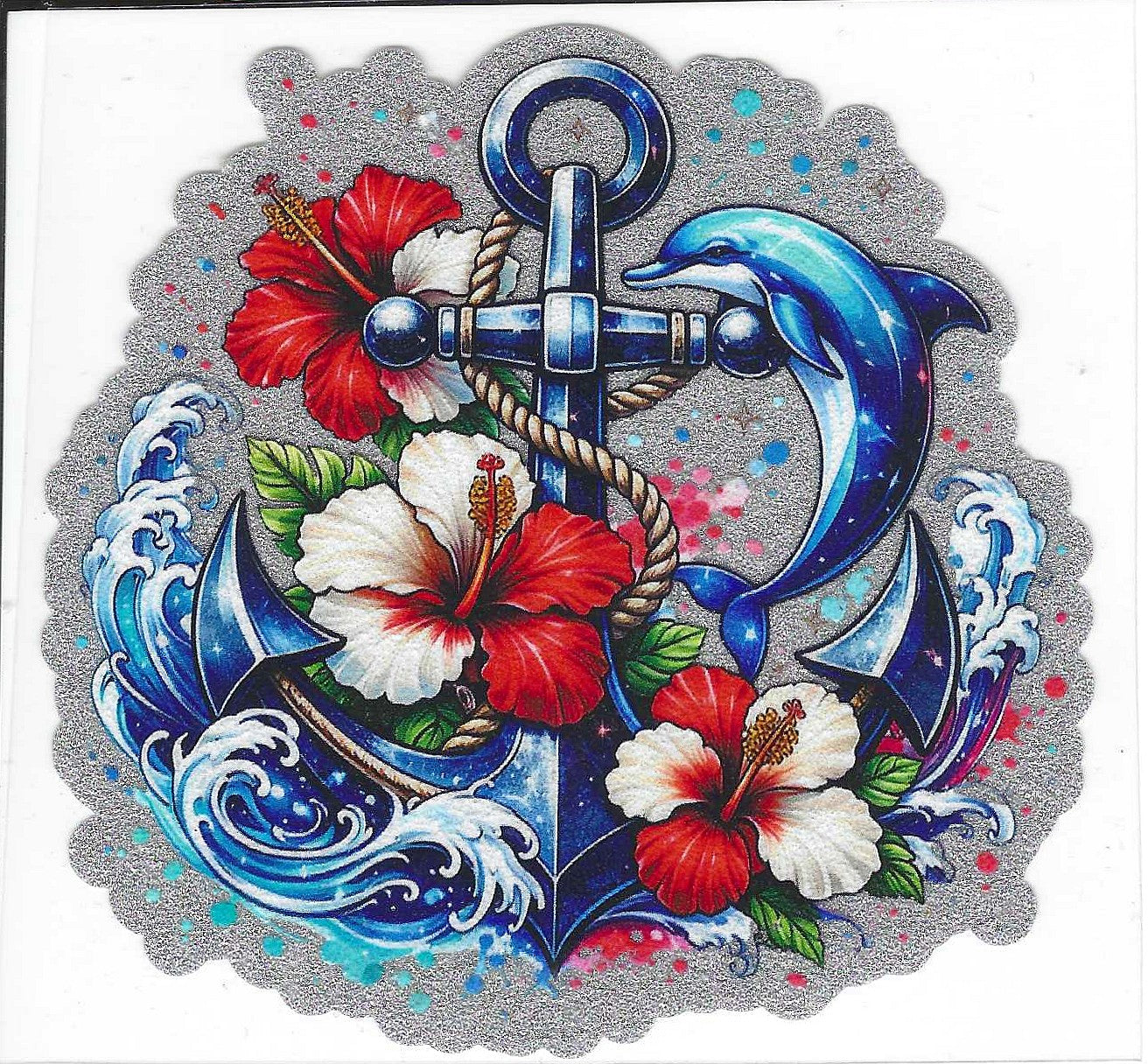 Anchor w/ Dolphin Glitter Decal