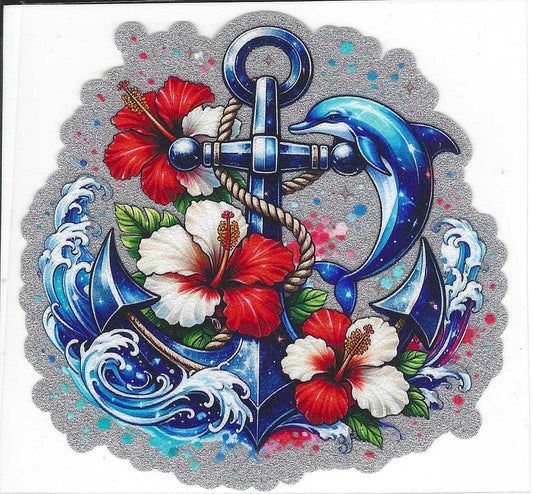 Anchor w/ Dolphin Glitter Decal