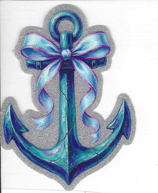 Blue Bow Anchor Glitter Decal