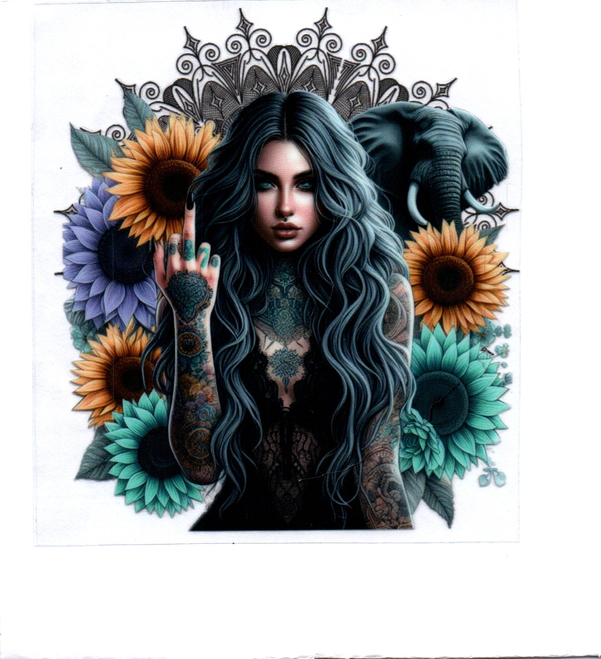Tattooed girl middle finger Sassy Decal 19
