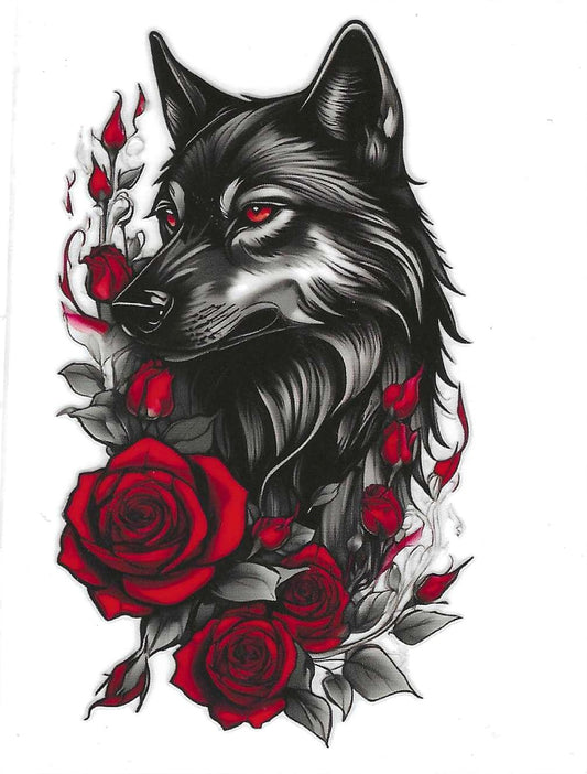 Wolf w/Red Rose Decal
