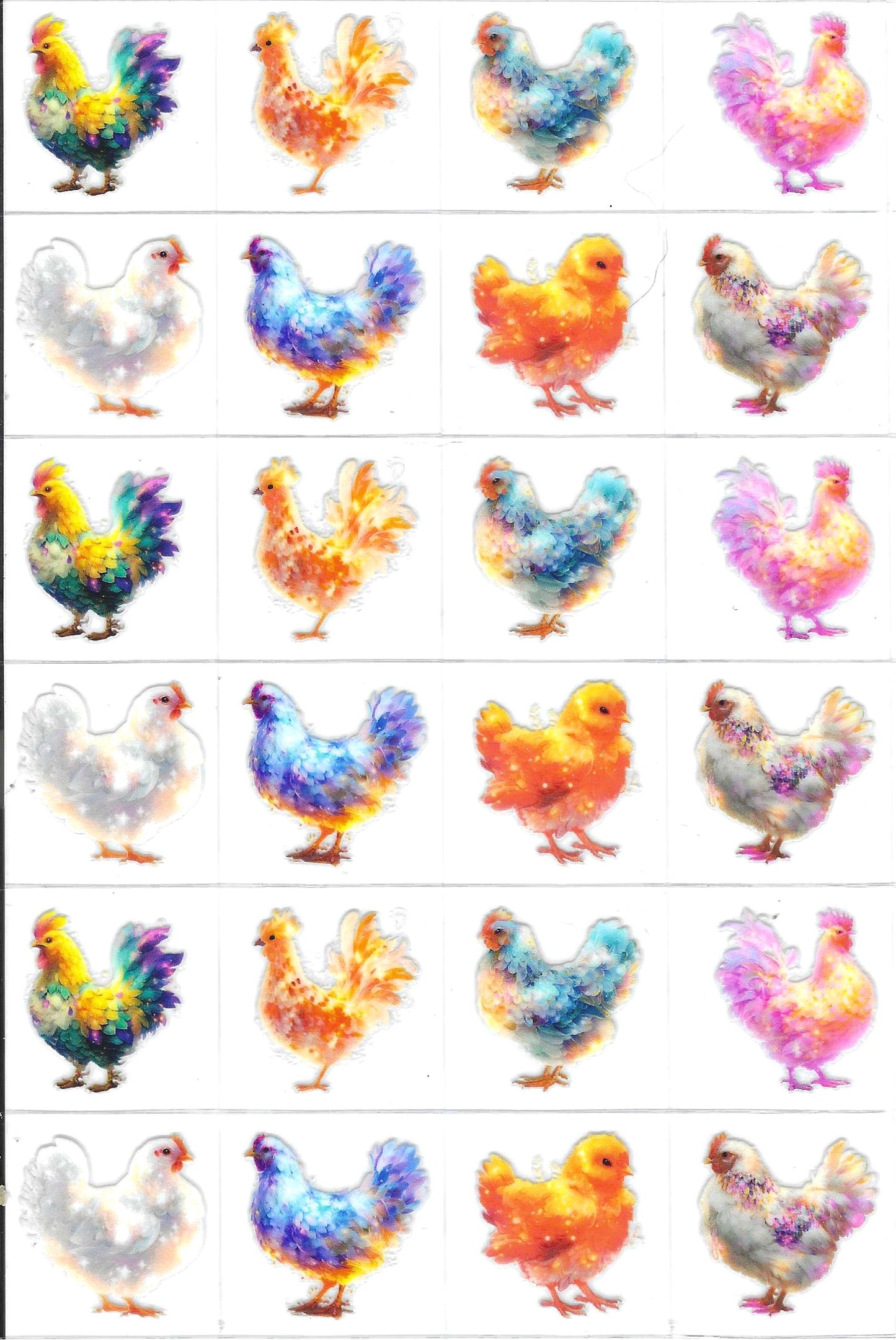 Colorful Chickens Kiss Cut