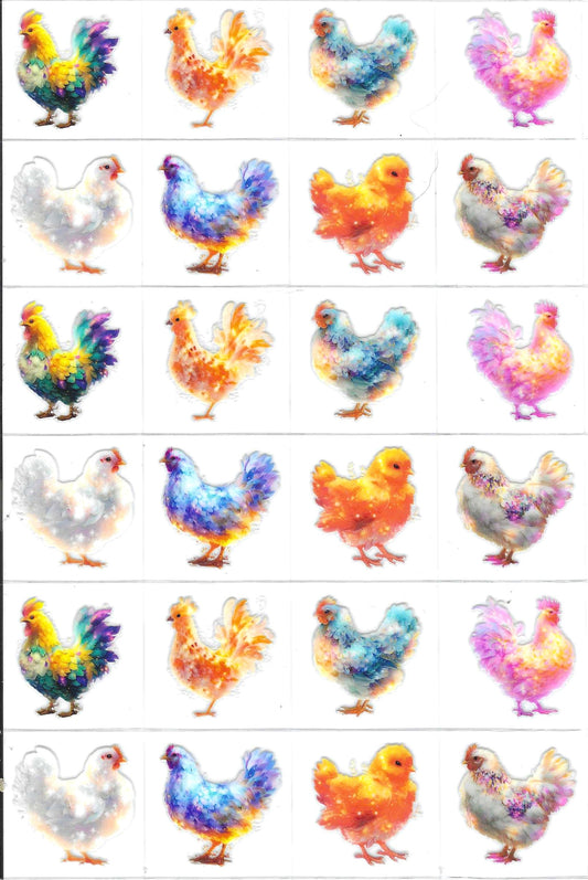 Colorful Chickens Kiss Cut