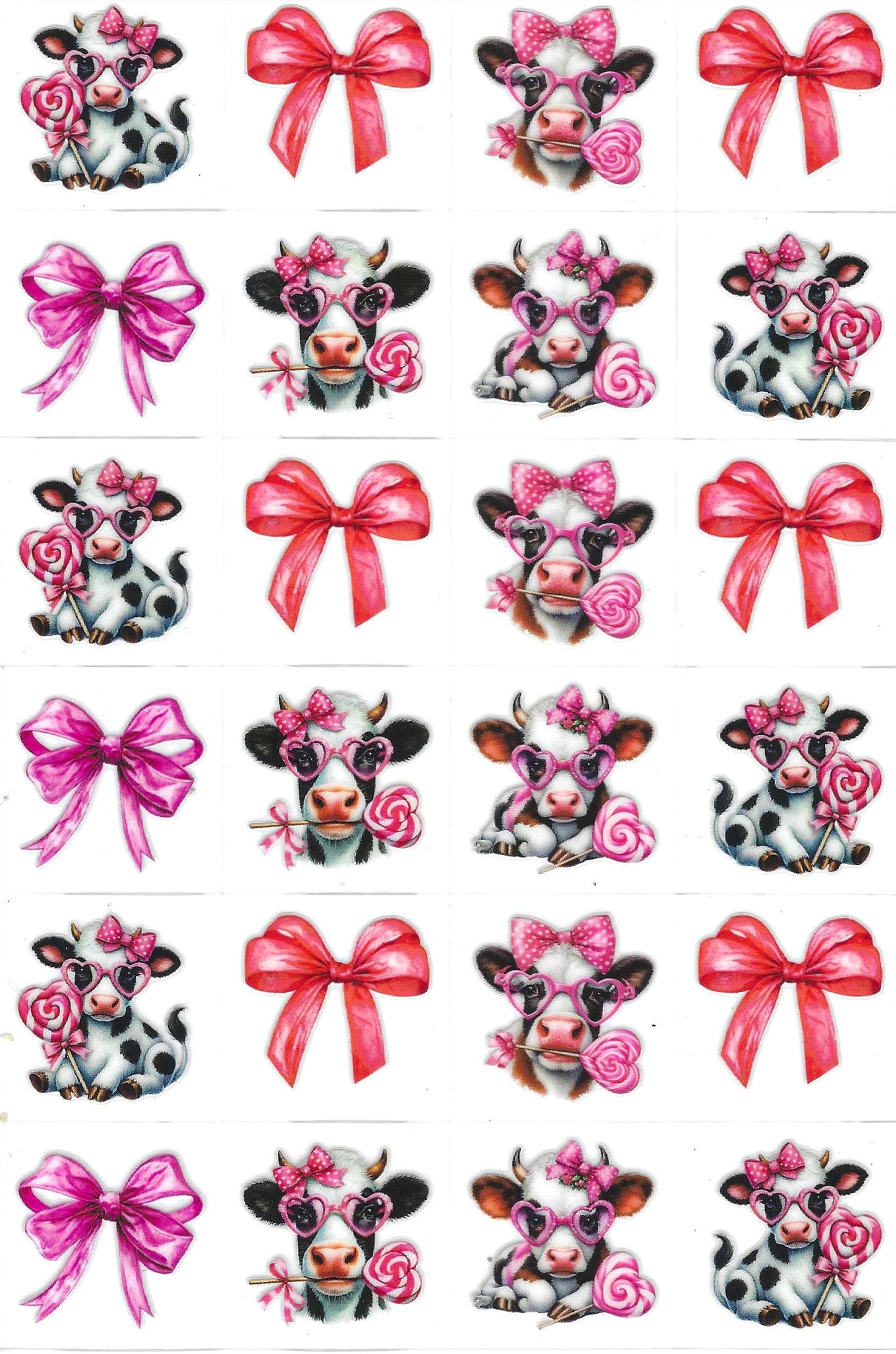 Pink Cows bows & glasses Kiss Cut