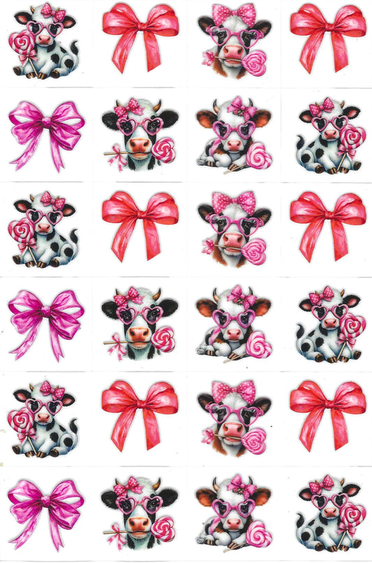 Pink Cows bows & glasses Kiss Cut