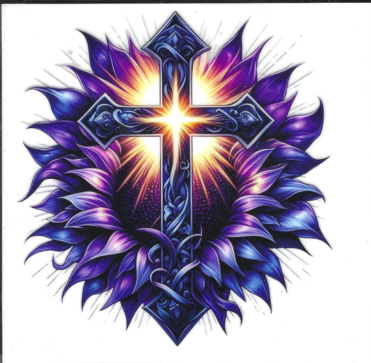 Cross w/Purple Flower Decal