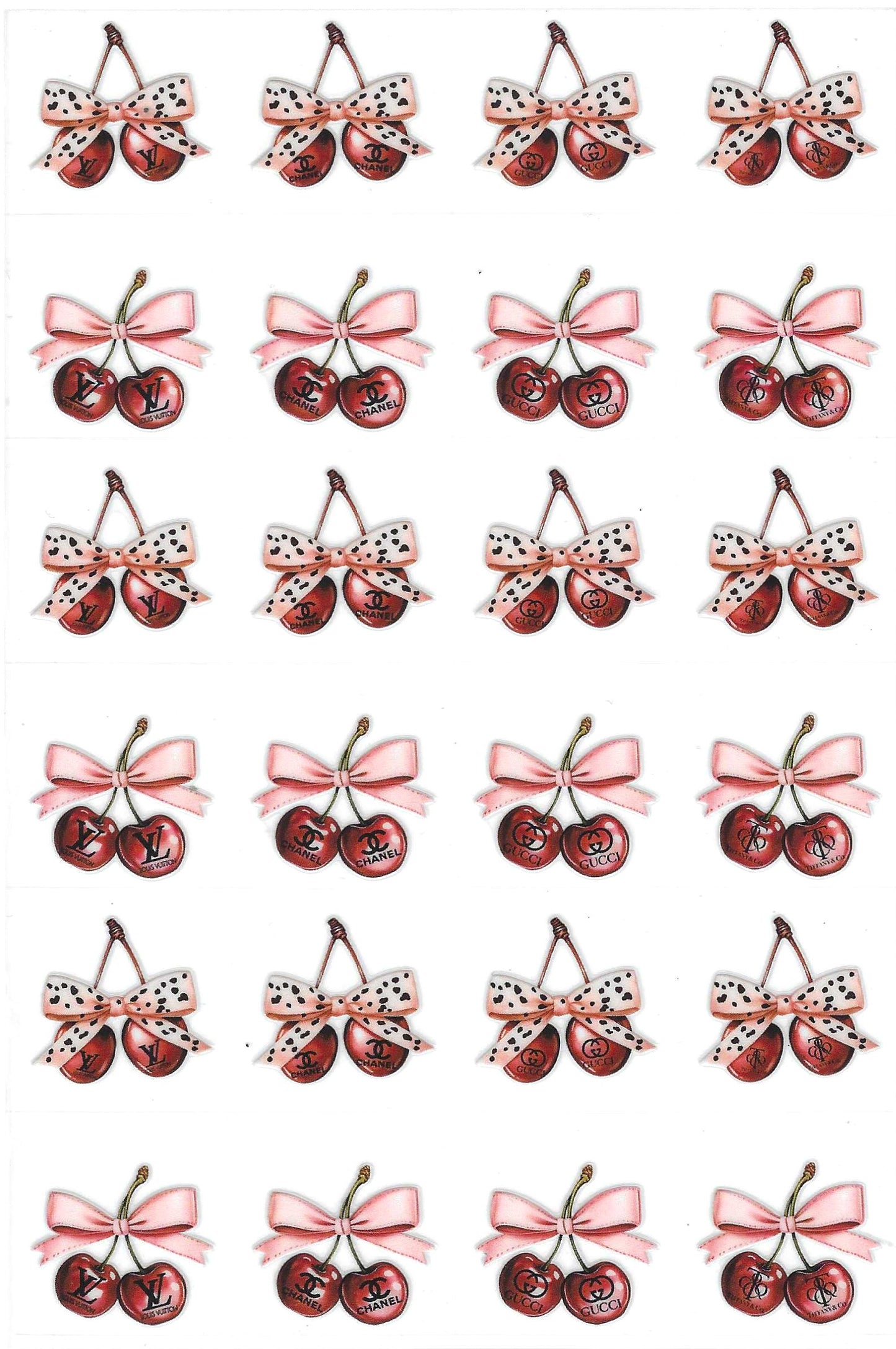 Designer Cherries w/bows Kiss Cut
