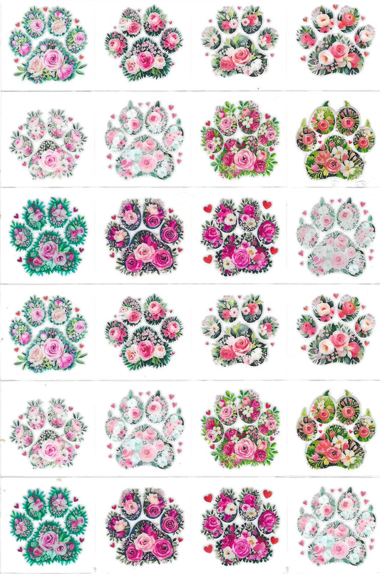 Flowered Paw Print Kiss Cut