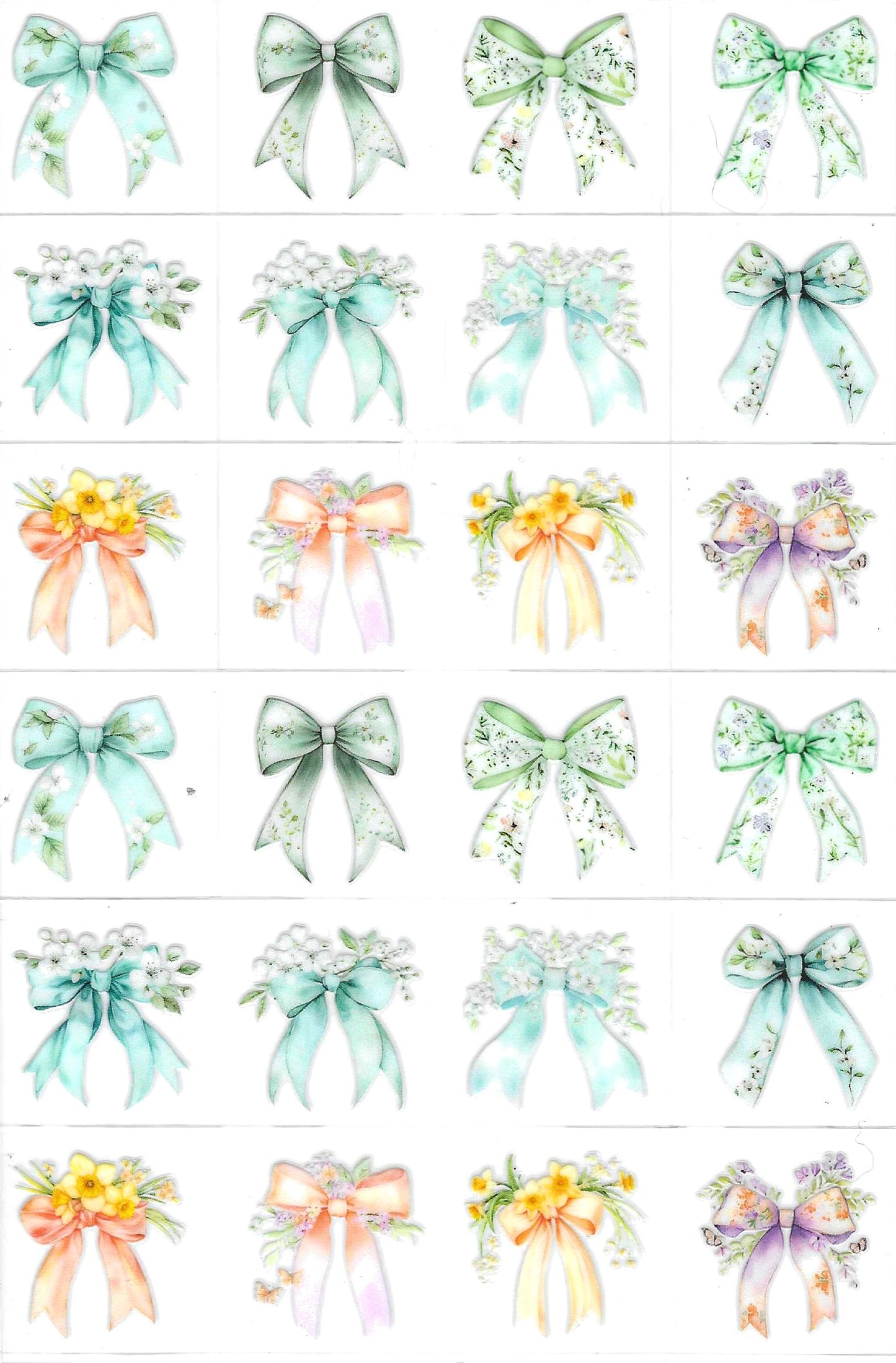 Pastel Green & Yellow Bows Kiss Cut