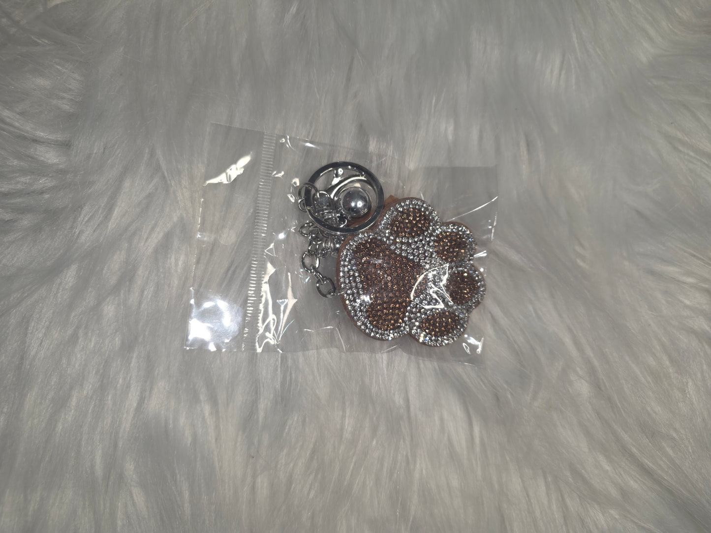 Brown Paw Print Rhinestone Key Chain