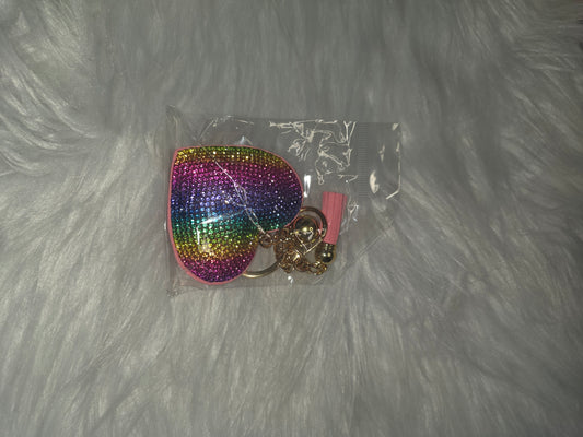 Rainbow Heart Rhinestone Key Chain