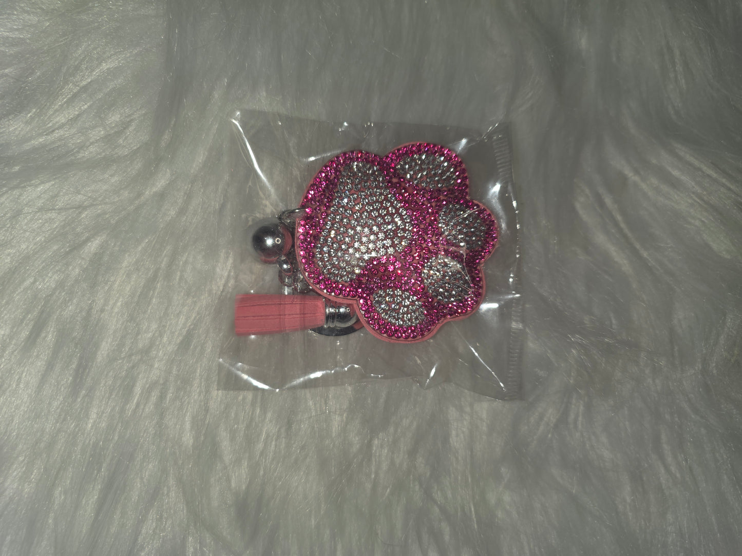 Pink Paw Print Rhinestone Key Chain