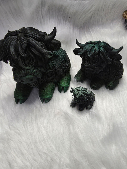 3D Family of Steampunk Highland Cows