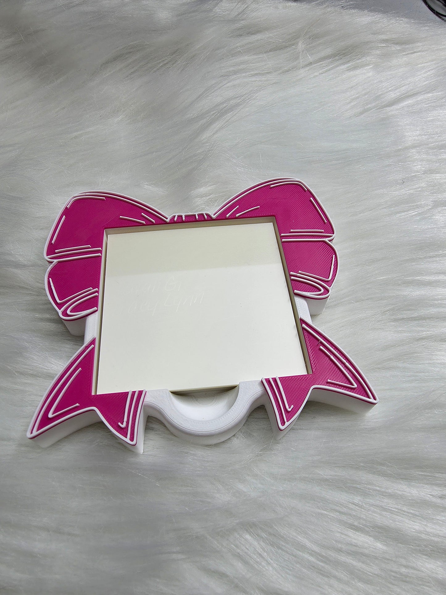 Pink & White Bow Post It Holder