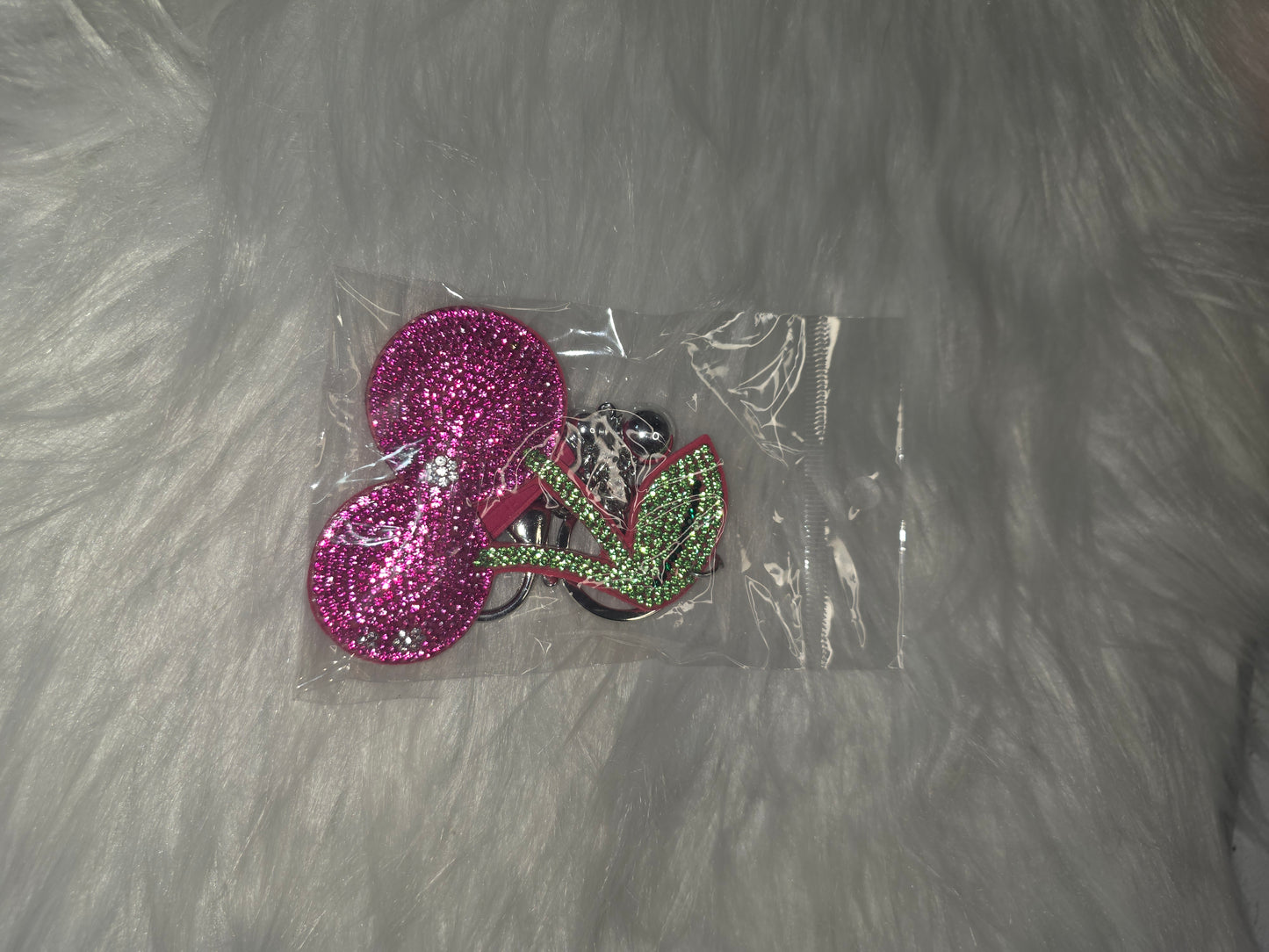 Hot Pink Cherries Rhinestone Key Chain