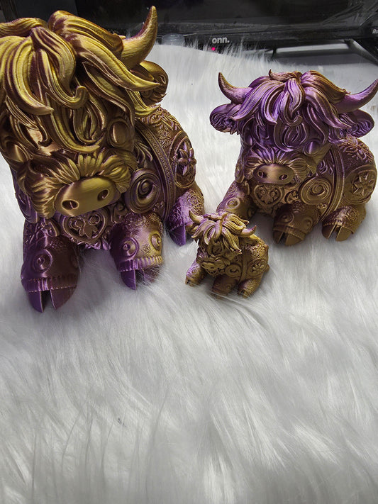 3D Family of Steampunk Highland Cows