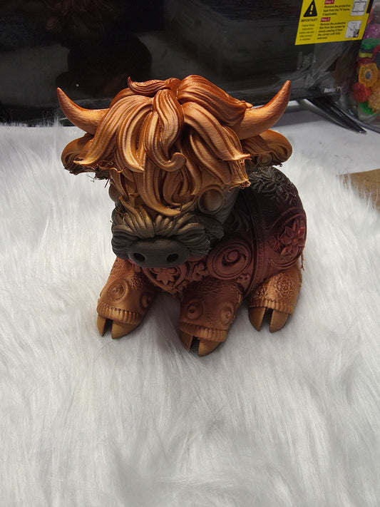 LARGE STEAMPUNK HIGHLAND COW COPPER COLORED