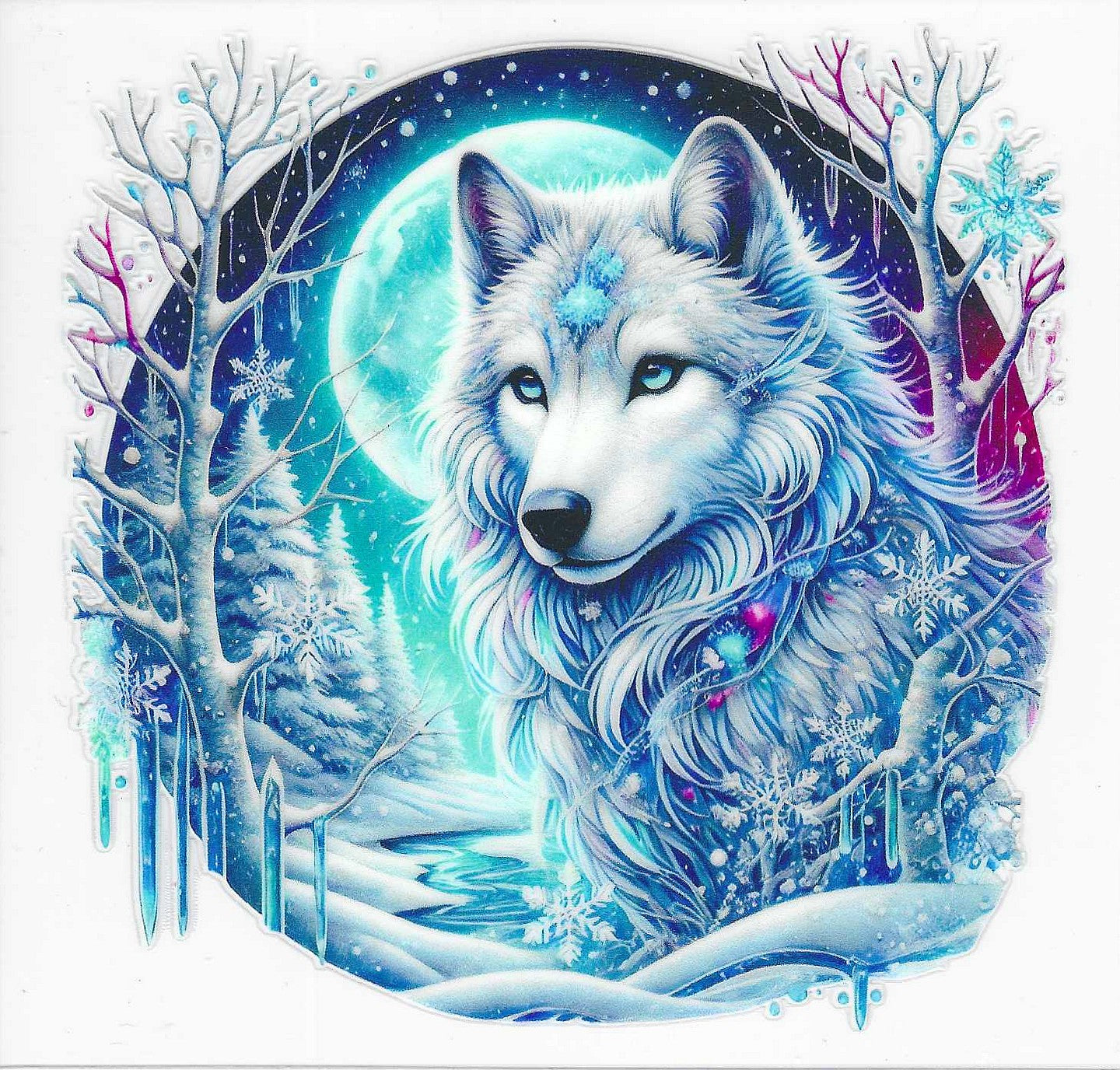 White Wolf w/Moon & Trees Decal