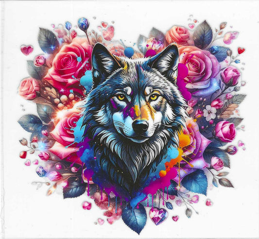 Wolf w/Rose Heart Decal