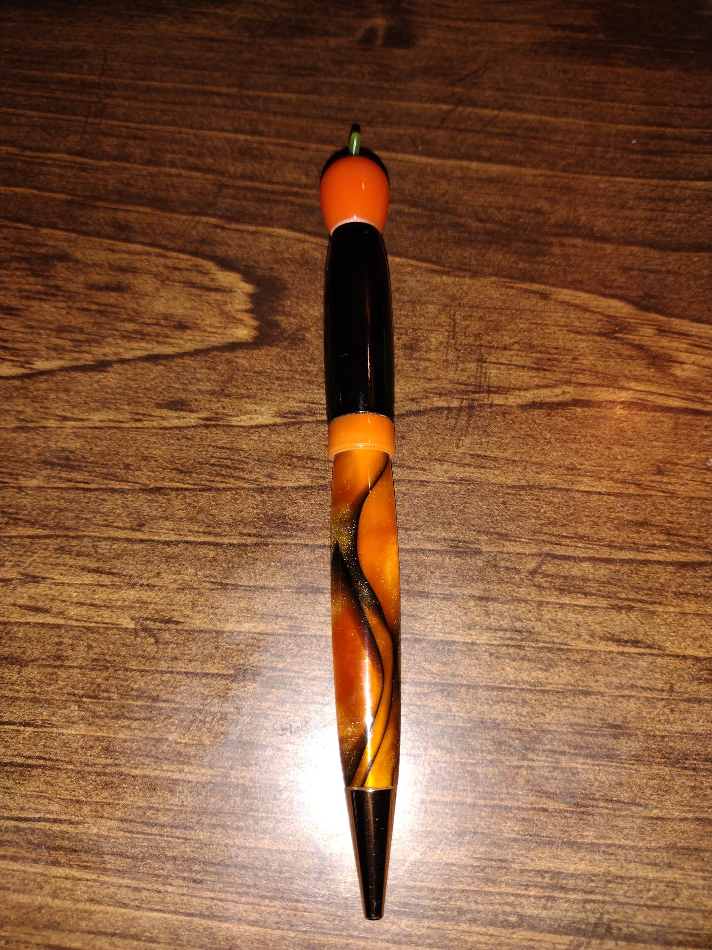 Orange and Black Acrylic Pen with pumpkin topper