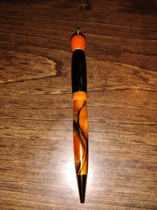 Orange and Black Acrylic Pen with pumpkin topper