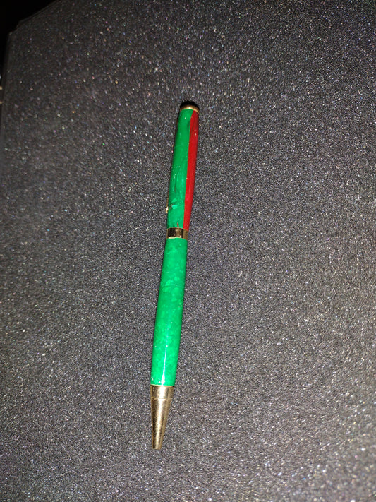 green acrylic with red steip