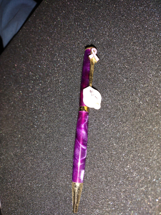 Custom Purple Acrylic Pen with Breast Cancer Awareness Clip